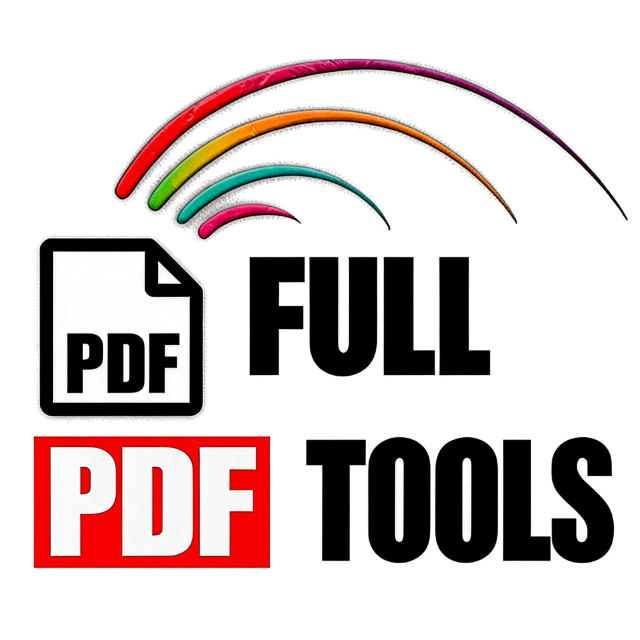 fullpdftools logo: a PDF file icon with rainbow arcs and the words Full PDF Tools